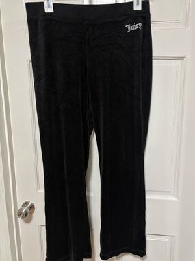 Juicy Couture Black Velour Track Pants - size XL - Rhinestone Logo Y2K